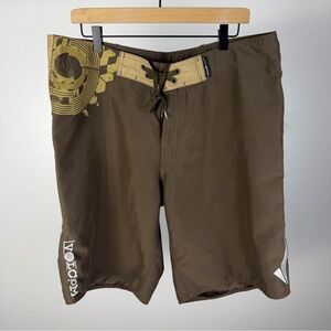Y2K Volcom Board Shorts Swim Trunks Vintage Punk Grunge Skate Brown Size 36